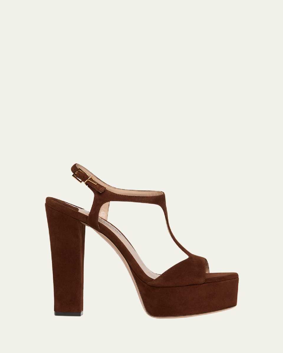 Suede Platform T-Strap Sandals